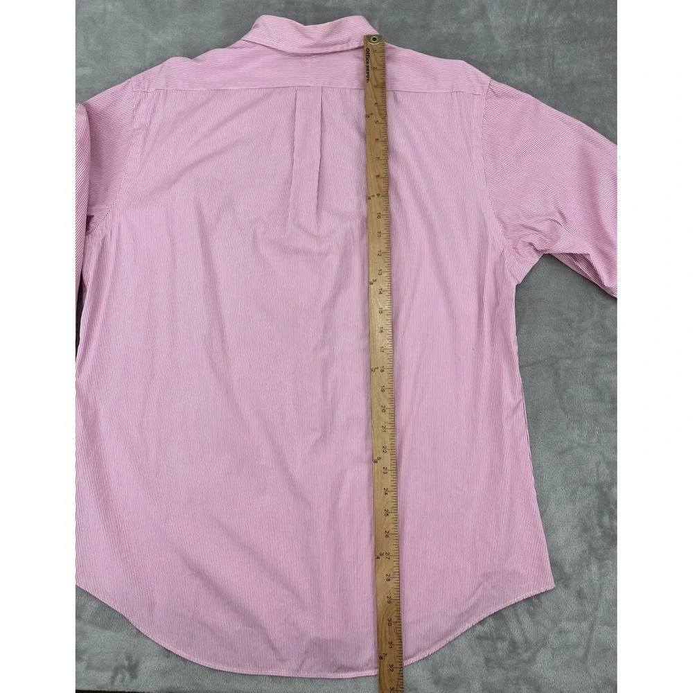 Polo Ralph Lauren Shirt Men 17/43 Pink Striped Back Pleat Button Up Long Sleeve